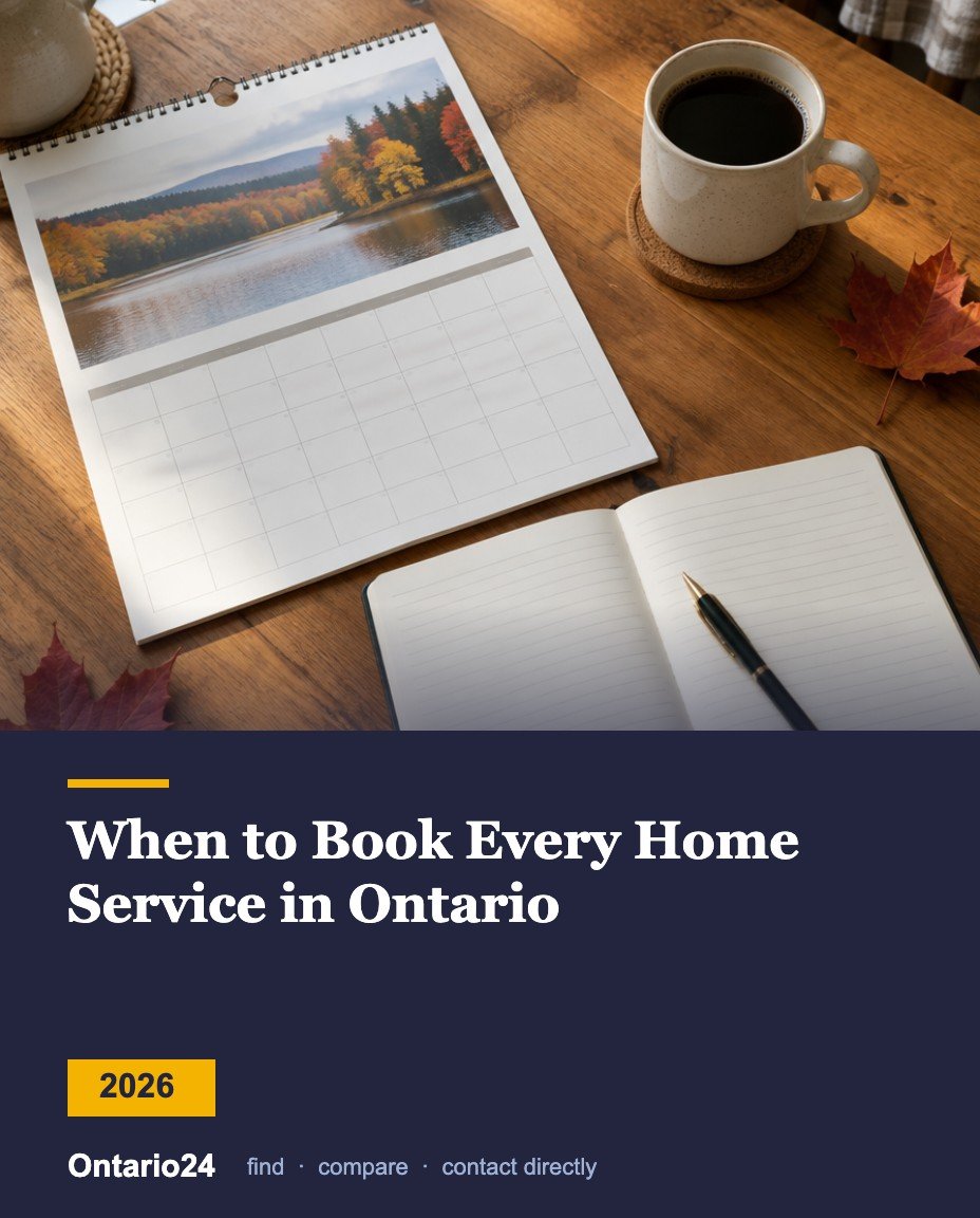 Month by month calendar for booking home services in Ontario 2026